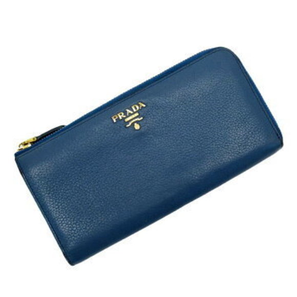 Prada zipper long Wallet blue leather - Picture 1 of 3